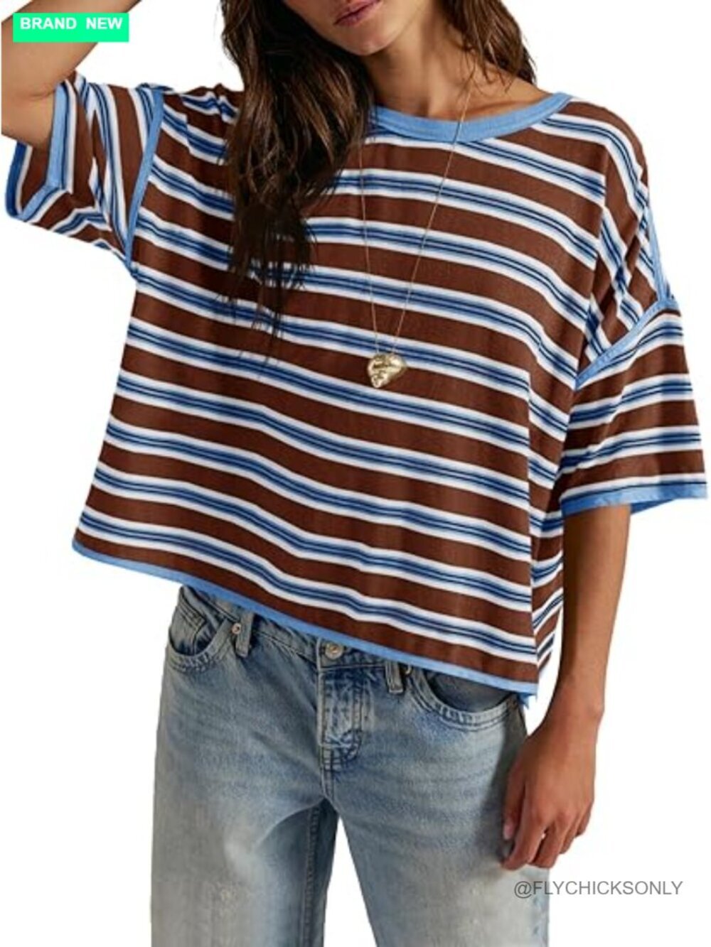 Striped Short Sleeve Tee in Brown & Blue